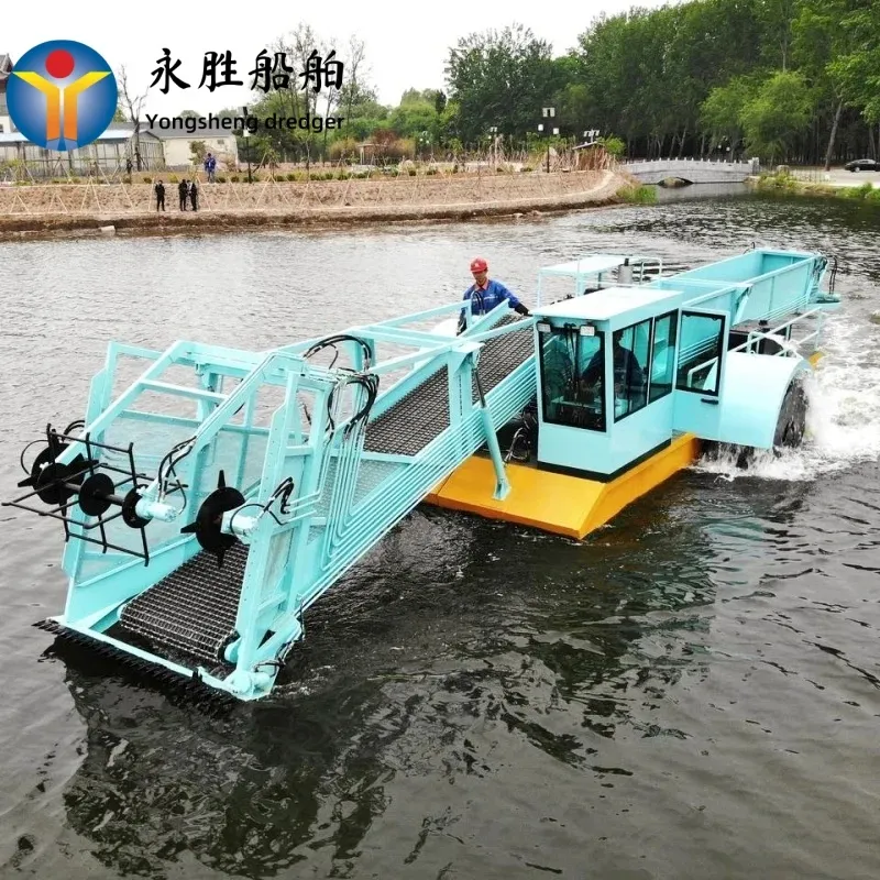 Mini efisien Aquatic Weed Harvester kapal pemotong rumput untuk satu orang untuk mengoperasikan 3